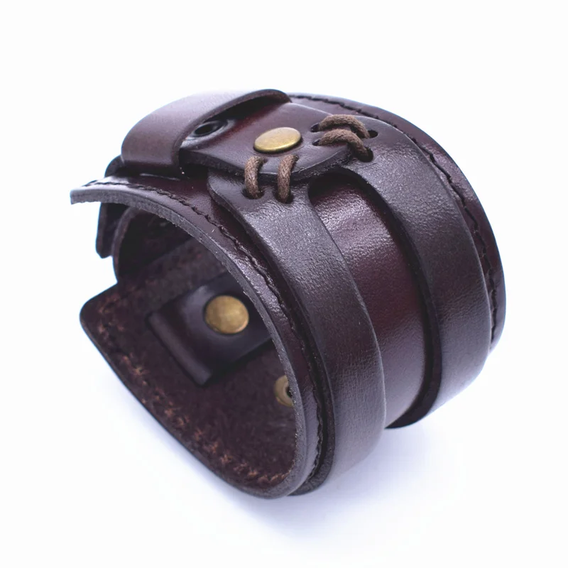 VOQ кожаные манжеты двойной широкий браслет и Веревка Браслеты коричневый для мужчин модный мужской браслет унисекс ювелирные изделия - Окраска металла: 1DB804