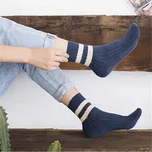 

New National Style Two Stripes Men's Casual Socks Double needle Retro Cotton socks for Male Adult 5pairs/lot wholesale