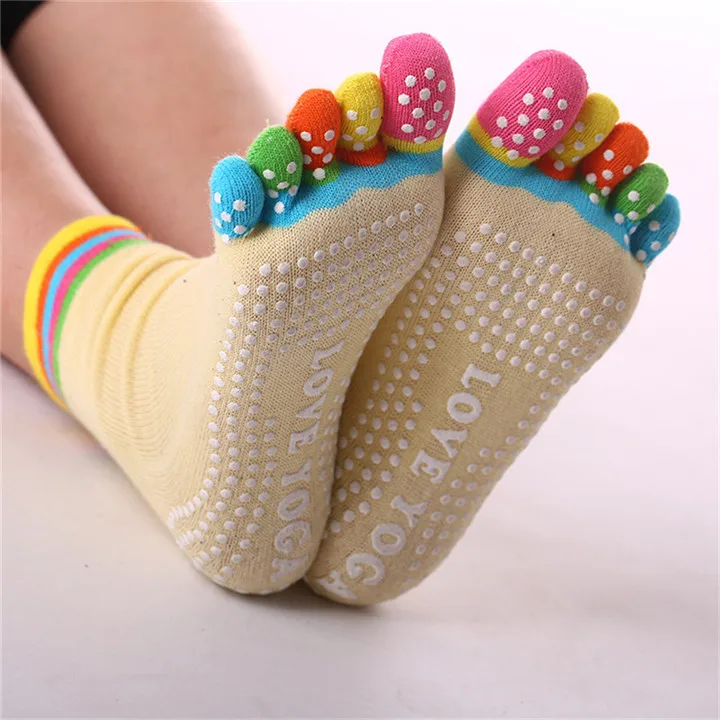 6 PF Cotton Socks Five Fingers Multicolor Socks Skid Resistance Dots Pattern Printing Chaussette Femme Women's Toe Socks WZ035