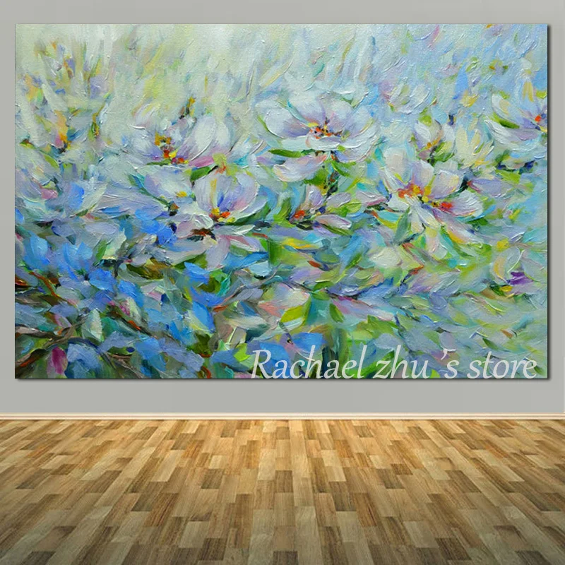 

Large Size Hand Painted Abstract Blue and WhireOil Painting On Canvas Wall Landscape Pictures For Living Room Home Decor