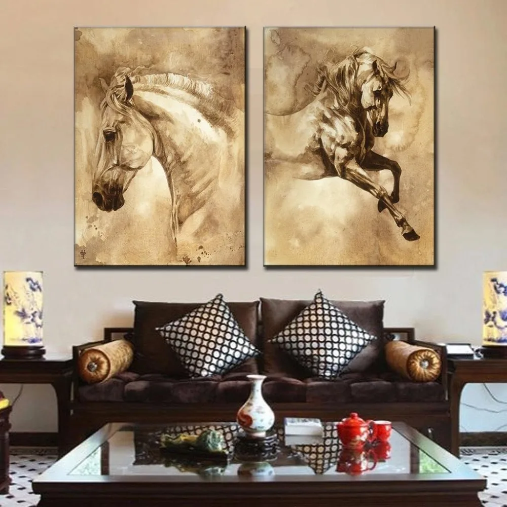 Chinese Traditional Animal Horse Canvas Prints Painting 2 Pcs Design Of