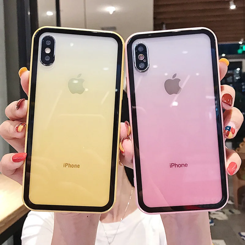 

Gradient Tempered Glass Case For iphone XS Max XR X XS 6 6s 7 8 Plus Colorful Shockproof Phone Cover Protect Shell Cases