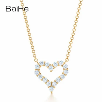 شراءBAIHE الصلبة 18K الذهب الأصفر 0.64ct الجولة الماس الطبيعي هدية الزفاف لطيف/رومانسية غرامة مجوهرات هدية القلب الماس القلائد