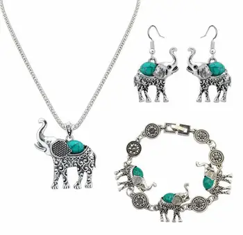 

Poem snow Pine Elephant Set Chain Euramerican Fashion Necklace Earrings Set Jewelry Four Set Jewelry