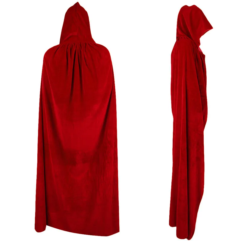 Крутой бархатный плащ ведьмы на Хэллоуин, красный плащ с капюшоном для взрослых, свадебные вечерние платья