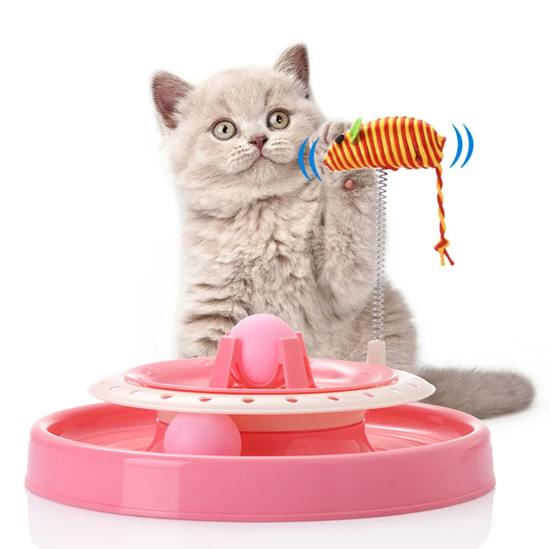 Blue/Pink Spring Mice Turntable Toys For Cat Amusement Plate Crazy Ball