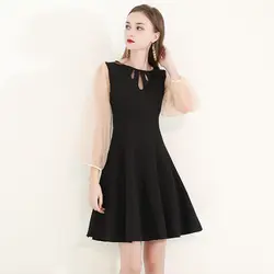 Новое простое черное короткое платье с v-образным вырезом, Vestidos De Festa, вечернее платье трапециевидной формы с длинным рукавом, маленькое