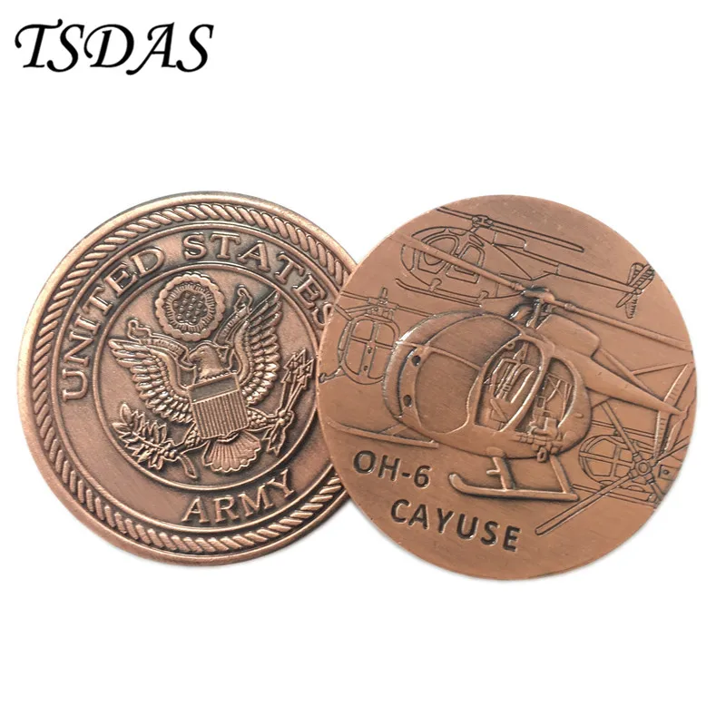 American OH 6 CAYUSE Helicopter Challenge Coin World War Army Metal Token Military Bronze Plated Souvenir Gifts|coin holder key chain|coin logoscoin