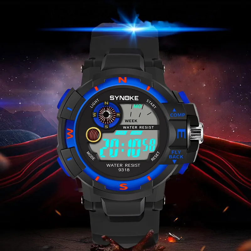 

Sport Men Watches Outdoor Boys Timer LED Black Light Digital Wristwatches 30M Waterproof Alarm Boy Clock Black