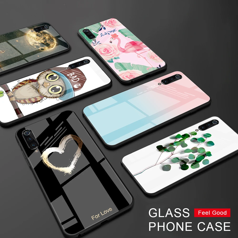 

Cartoon Print Tempered Glass Case For Redmi 7 Note 7 6 5 Pro 5Plus Love Heart Pattern Cover For Xiaomi Mi9 8Lite F1 5X 6X A1 A2