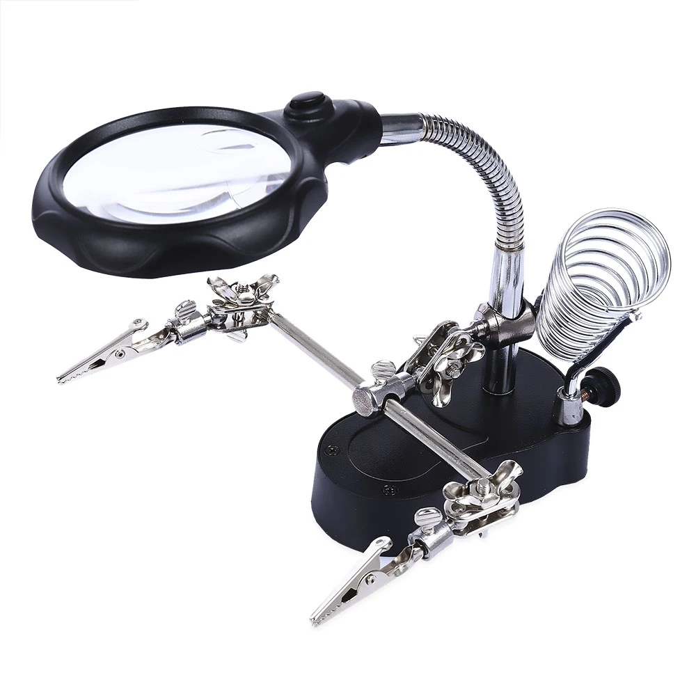 

New Multifunctional 3.5X 12X Two LEDs Light Desktop Reading Magnifier Loupe Vergrootglas lupa with computer Stand Repairing Tool