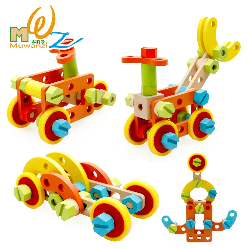 

MWZ Wooden Screw Assembly Toys Nut Eduational Brain Training Play Multiple Assembly Building Block Gift For Kids