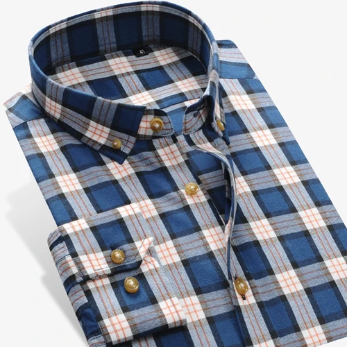 Чистый хлопок бренд качество клетчатая Мода Бизнес повседневные мужские рубашки с длинным рукавом не железные кнопки вниз досуг мужские рубашки - Цвет: CZ717