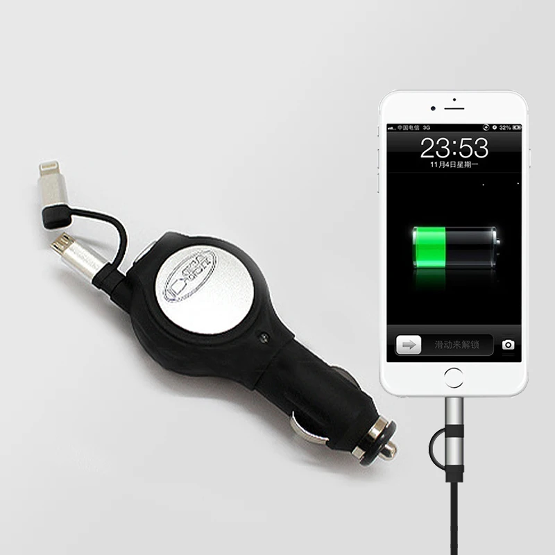 2 в 1 микро USB Автомобильное зарядное устройство 5 В 2.1A выход с зарядным кабелем
