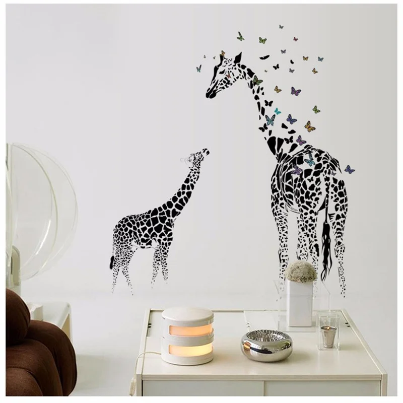 

Giraffe Butterfly Wall Sticker TV Background Decoration DIY Wall Poster Home Decor Bedroom For Children Wallstick Pail Packing