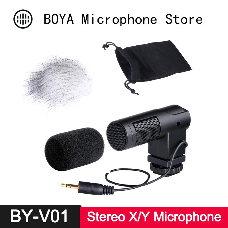 

BOYA BY-V01 Stereo X/Y Condenser Shotgun Microphone for Canon Nikon Sony DSLR Video Camera Camcorder Audio Recorder + Windshield