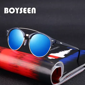 

BOYSEEN NEW Round Polarized Sunglasses Women Men's Glasses Points Retro rivet Half-metal club Colorful Sun Glasses men 4346