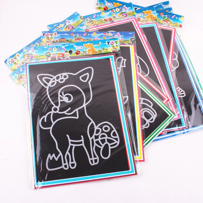 

20pcs/lot 13*9.5cm Two-in-one Magic Color Scratch Art Paper Coloring Cards Scraping Drawing Toys Funny Board Game