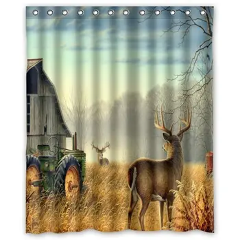 

Custom Unique Design cool old tractor and cute deer Waterproof Bathroom Polyester Fabric Shower Curtain