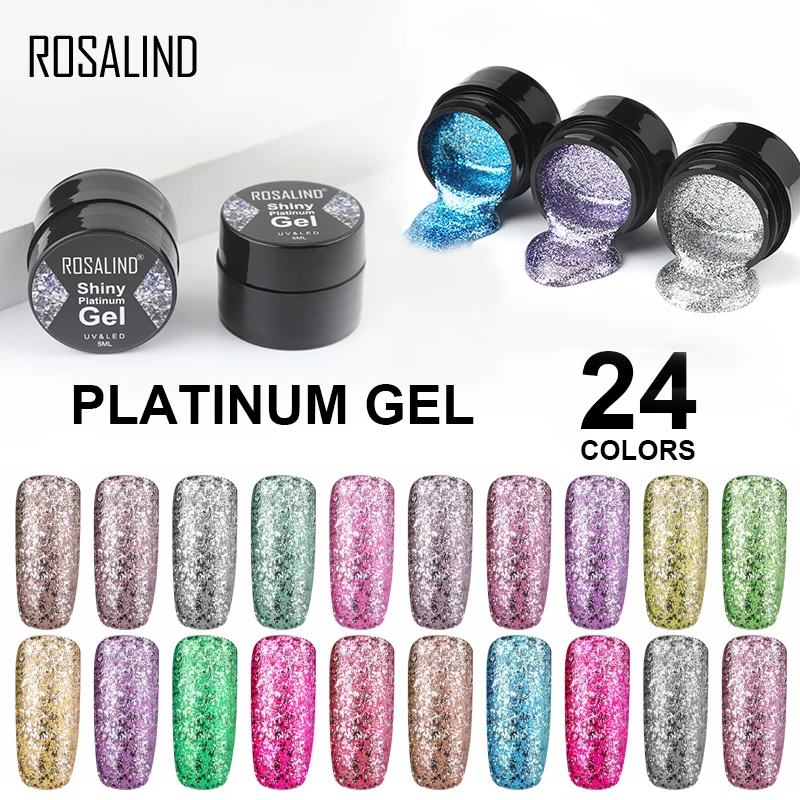 

ROSALIND Gel Nail Polish Set Shiny Platinum Nails Art For Manicure Poly Gel Lak UV Colors Top Base Coat Primer Hybrid Varnishes