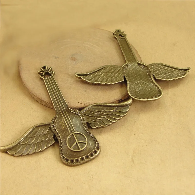 54*63MM DIY Feather Guitar charms musical instrument, peace Jewels wing