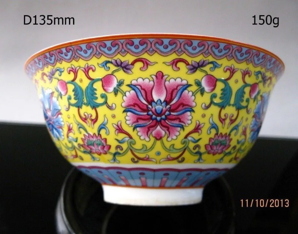 Chinese Old Porcelain Red Pastel Bowl Hand-painted Flowers w Qianlong Mark