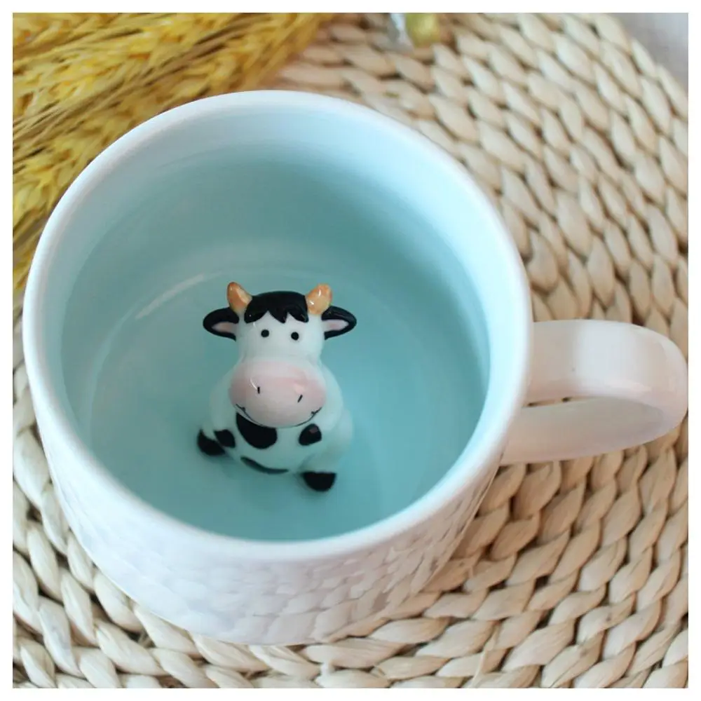 3D кружка для кофе с милым мультяшным животным керамическая чашка для маленьких животных внутри, Лучшая Офисная чашка и подарок на день рождения - Цвет: cow