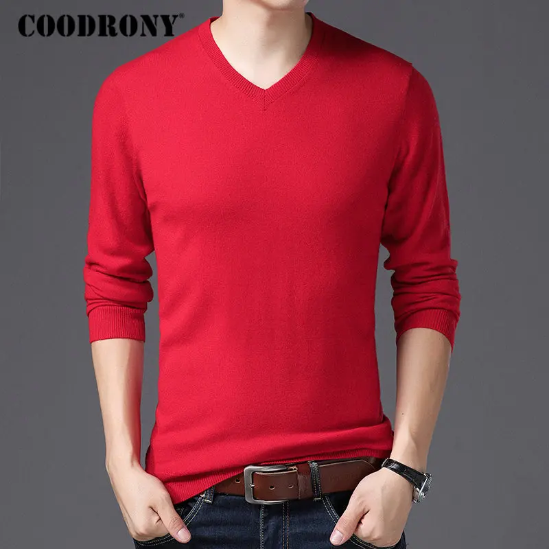 Бренд COODRONY, мужской свитер с v-образным вырезом, для осени и зимы, чистая мериносовая шерсть, свитера, мягкий теплый кашемировый пуловер для мужчин 93002