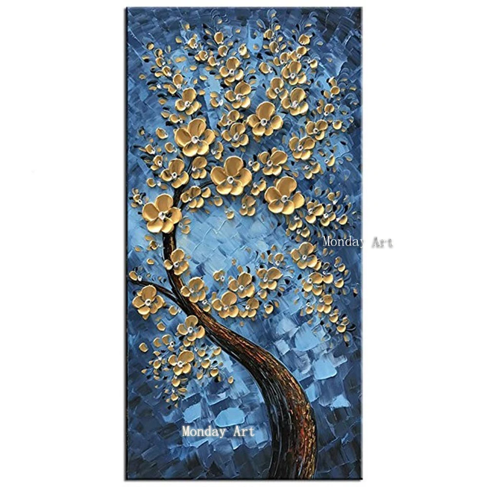 Hand-Painted-Blue-Peacock-knife-Oil-Painting-Modern-Home-Wall-Decoration-3D-Canvas-Painting