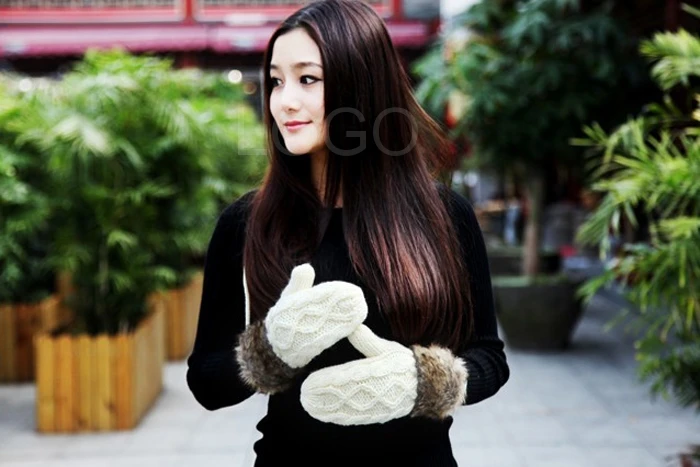 Распродажа Модные женские теплое зимнее Вязание Шерсть и флисовая подкладка перчатки для рук