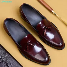 QYFCIOUFU Men Genuine Leather Dress Shoes Oxford Luxury Italian Style Pointed Toe Formal Wedding Tassel Slip-On Shoes US 11.5 zxq pointed toe tassel formal leather men shoes luxury brand italian slip on male footwear designer spring oxford shoes for men