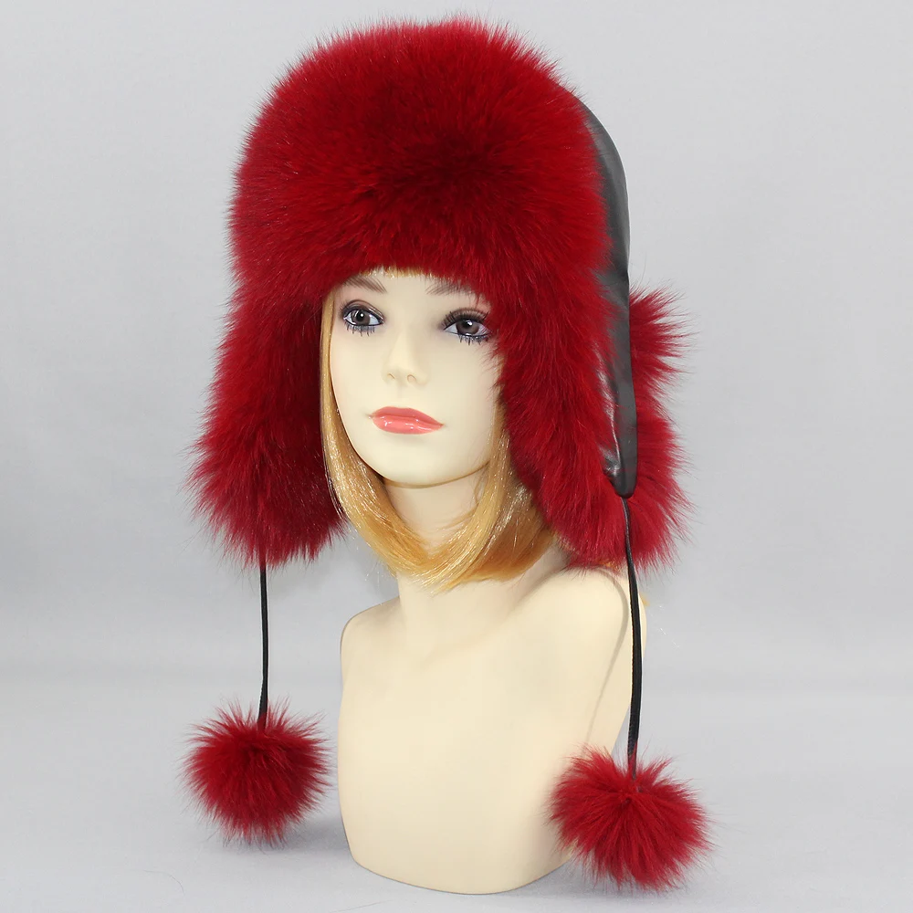 Hot Sale Natural Fox Fur Hat Women Thick Warm Real Fox Fur Cap Winter Fox Fur Bomber Hat Free Shipping