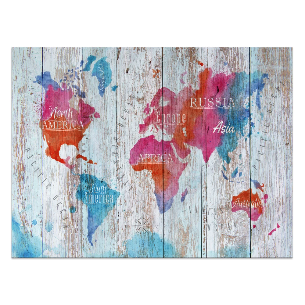 

1 Piece HD Printed Color World Map on Wood Board Photo Canvas Art Painting Wall Picture for Home Decor Unframed/VA170814-1