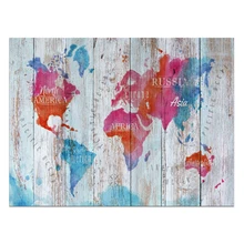 1 Piece HD Printed Color World Map on Wood Board Photo Canvas Art Painting Wall Picture for Home Decor Unframed/VA170814-1