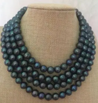 

beautiful AAA 10-11 mm natural south tahitian black pearl necklace 64" Yellow CLASP