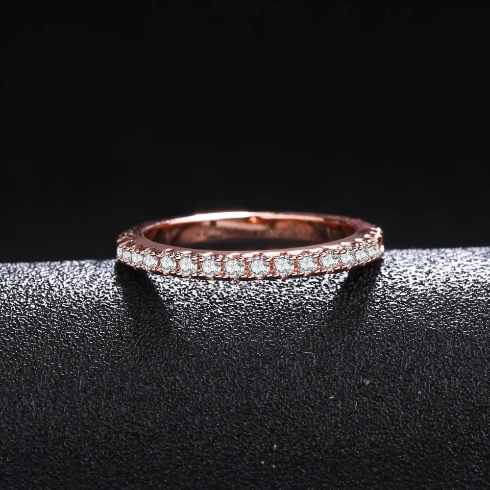 

ZHE FAN Fashion White Round Rings For Woman AAA Cubic Zirconia Pave Halo Ring Wedding Rose Gold Color Rhodium Plating Size 5-10