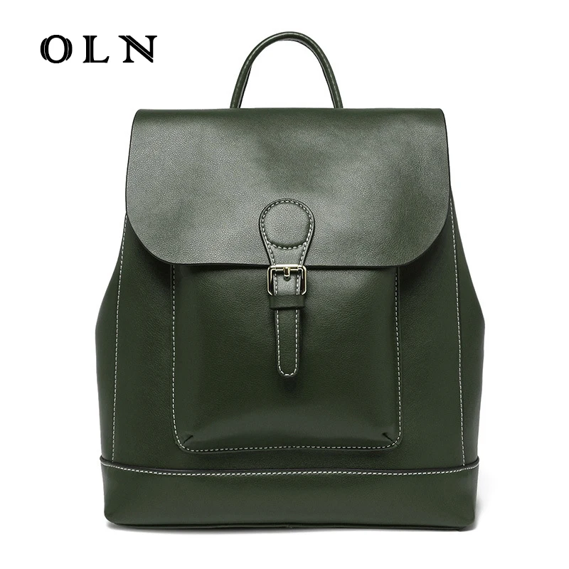 

OLN Brand European Style Genuine Cow Leather Backpacks High Quality Cow Leather School Bags For Girl Top Handle Knapsacks