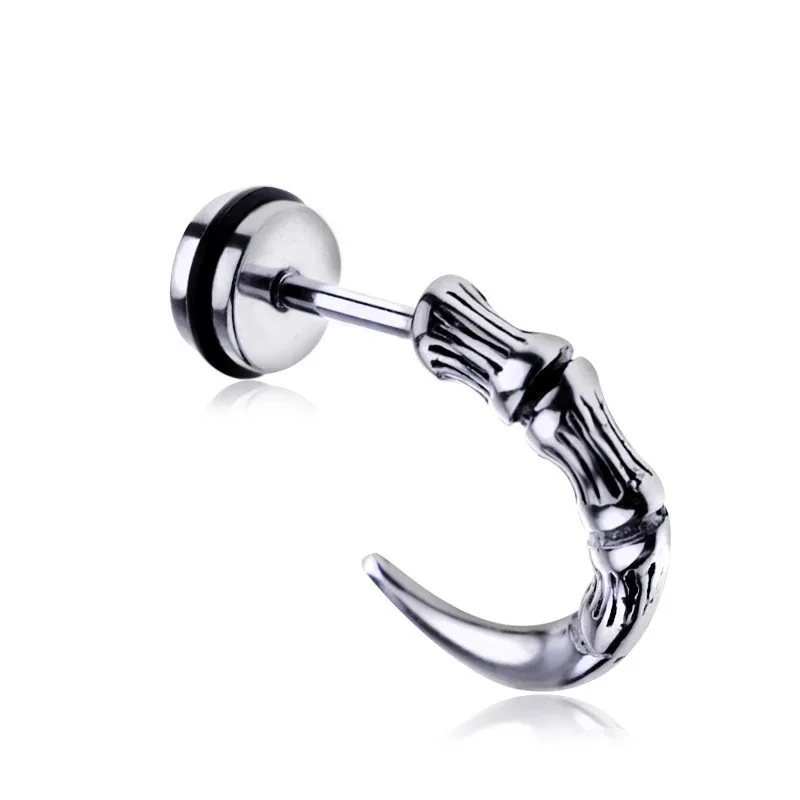 

1PC European Personality Scythe Screw Studs Earring For Women Punk Silver Color Piercing Earring Men Fashion Jewelry E496