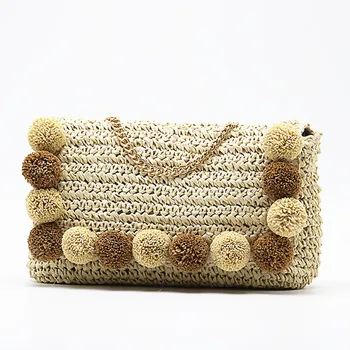 

2020 women's New hair ball straw bag chain beach handbags handmade bag wholesale