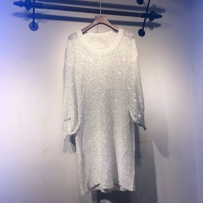 

Black Glitter Sequin Sparkly Long Mesh Sweater Solid Women Pullover Fashion Korean Oversized Sweater