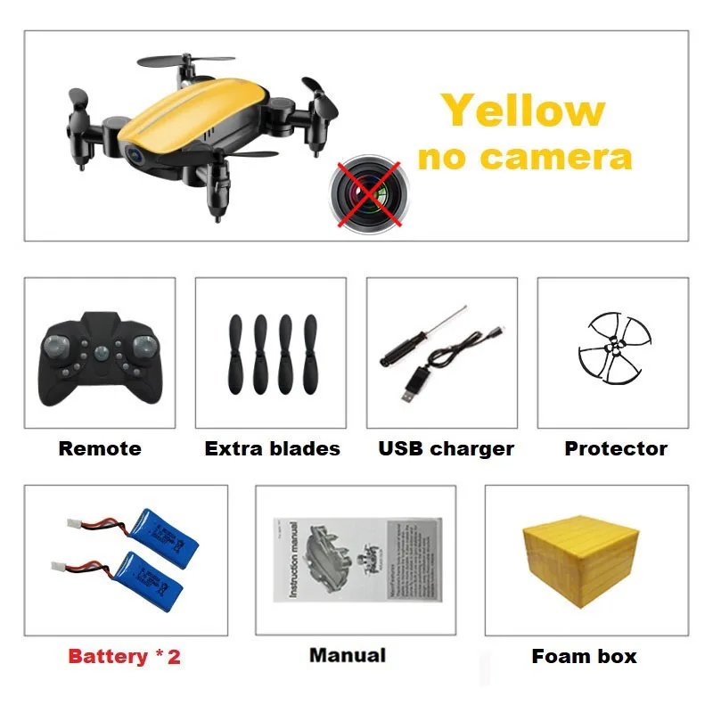 Teeggi T10 Мини карманный селфи Дрон с HD камерой WiFi FPV Квадрокоптер складной Радиоуправляемый Дрон удерживающий высоту Безголовый режим VS S9 Micro - Цвет: Yellow No Cam 2B F