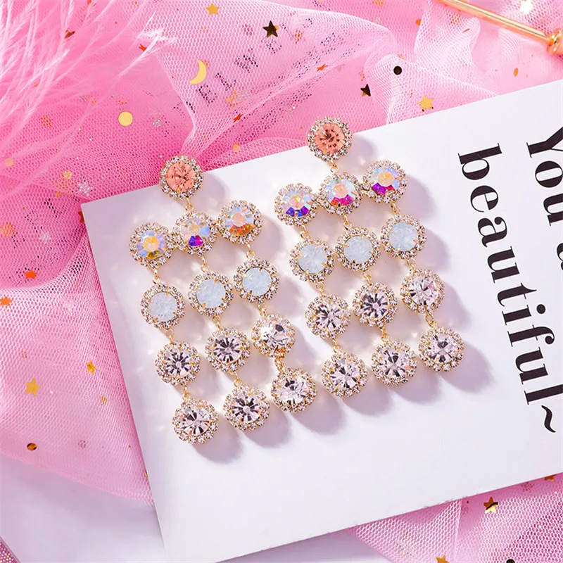 

New Exaggerated Luxury Crystal Long Multicolor Rhinestone Tassel Dangle Earrings For Women Korean Statement Brincos Jewelry