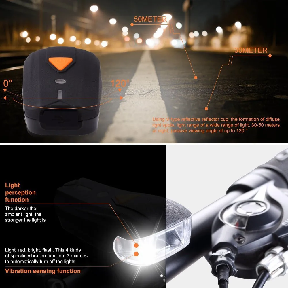 USB Rechargeable LED Bike Bicycle Cycling Headlight Front Light and USB rechargeable Tail Rear Lamp new A30
