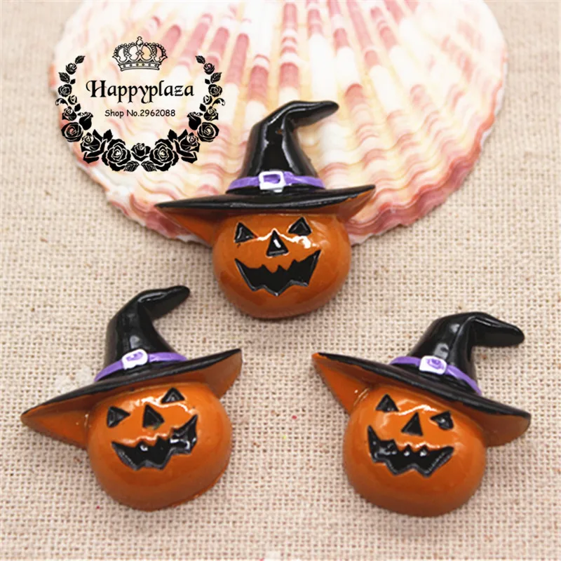

10pcs Resin Halloween New Pumpkin with hat Flatback Cabochon Miniature Art Supply Decoration Charm Craft DIY,30*30m