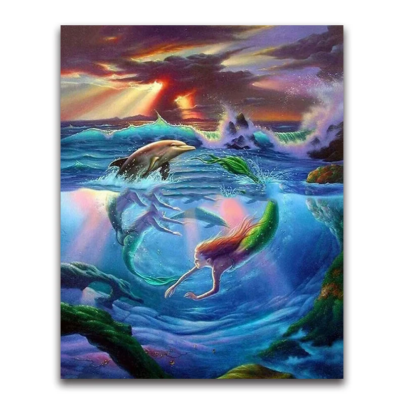 5D DIY Diamond painting Cross stitch Cartoon Underwater World Round Diamond mosaic Color Full Square Diamond embroidery Animal