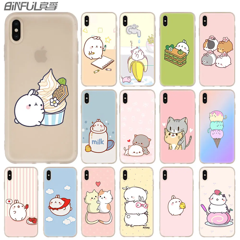 

Kawaii Molang Cartoon Anime dog cat Case for iphone XS 11 Pro Max XR X 10 Cover Phone Cases for iphone 7 8 plus 6s 5 4s