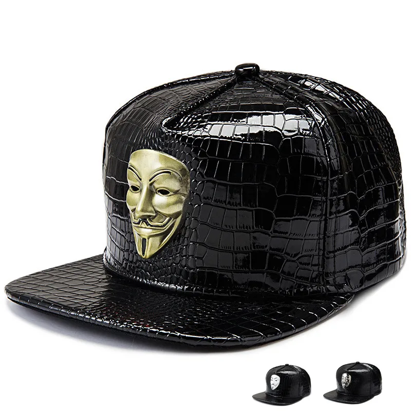 

2016 Golden PU Leather hip hop hats Diamond Crocodile Grain snapback V for Vendetta baseball caps men women Fawkes Fancy Mask