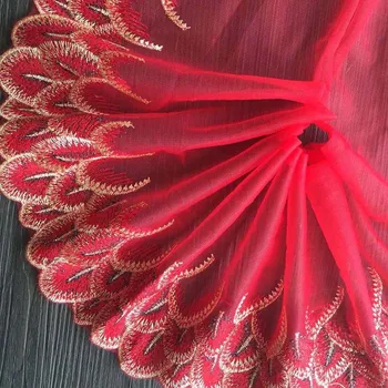 

Embroidered Lace with Feather Pattern Nylon Mesh Fabric for DIY Sewing Clothes 20 Yards * 17 cm LE1336GR