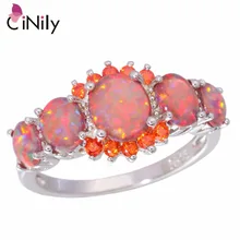 CiNily Orange Fire Opal Orange Garnet Silver Plated Ring Wholesale Wedding Party Gift for Women Jewelry Ring Size 5-12 OJ4576