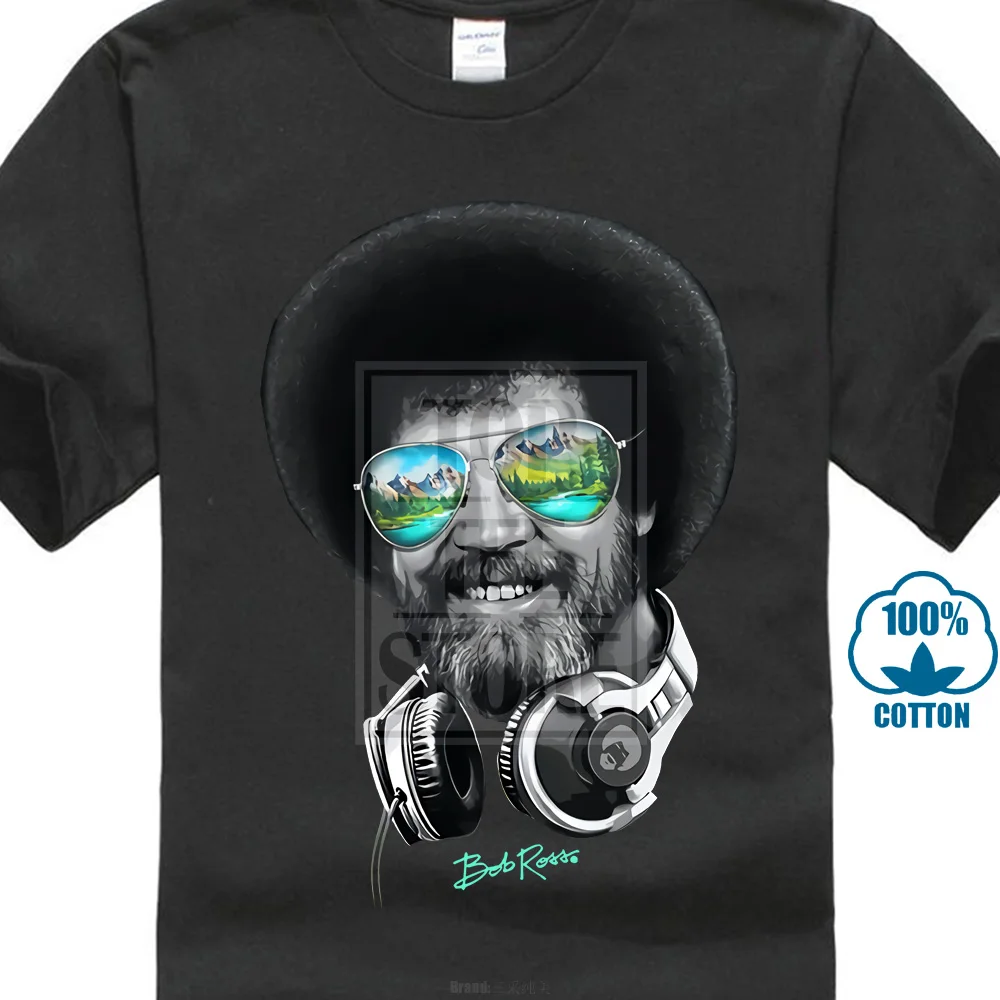 Men Funny T Shirt Women Cool Tshirt Dj Bob Ross Headphone Shades T